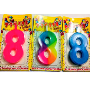 Vela de numero azul, rosa y multicolor